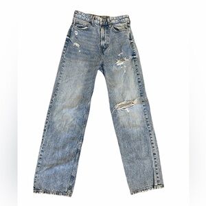 Women’s &Denim H&M Ultra High Waist Wide Leg Distressed Blue Jeans size 4